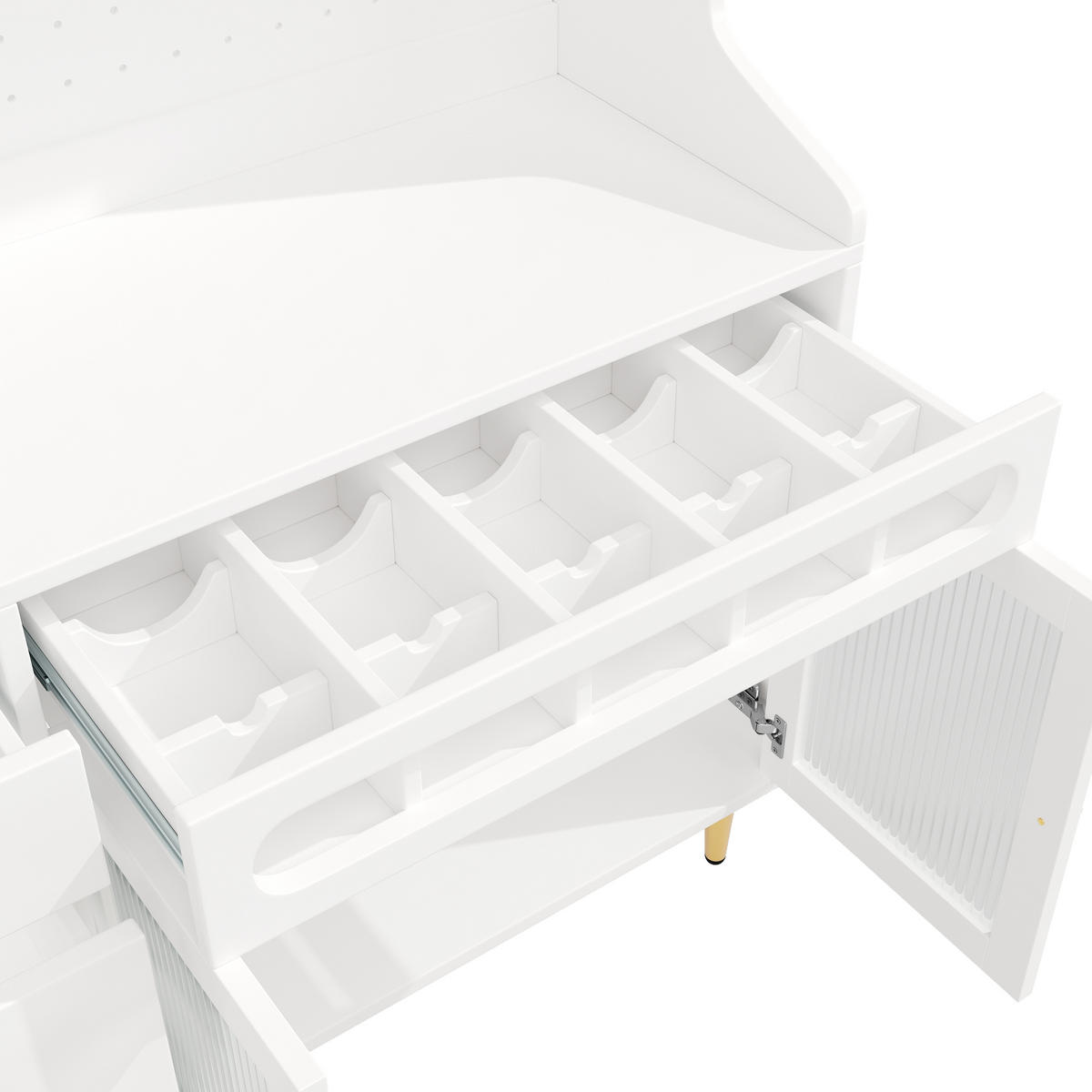 GESCHIRRSCHRANK aus MDF & Glas 145x39x171cm in Weiß mit LED & Weinauszug - Weiß, Holzwerkstoff (145/171/39cm) - Modfu