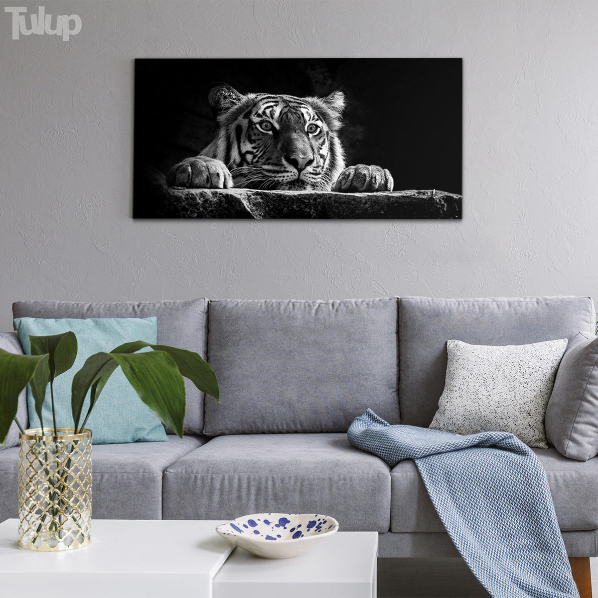 GLASBILD 120x60 cm Wildes Tier - Hellgrau/Schwarz, Glas (120/60cm) - TULUP