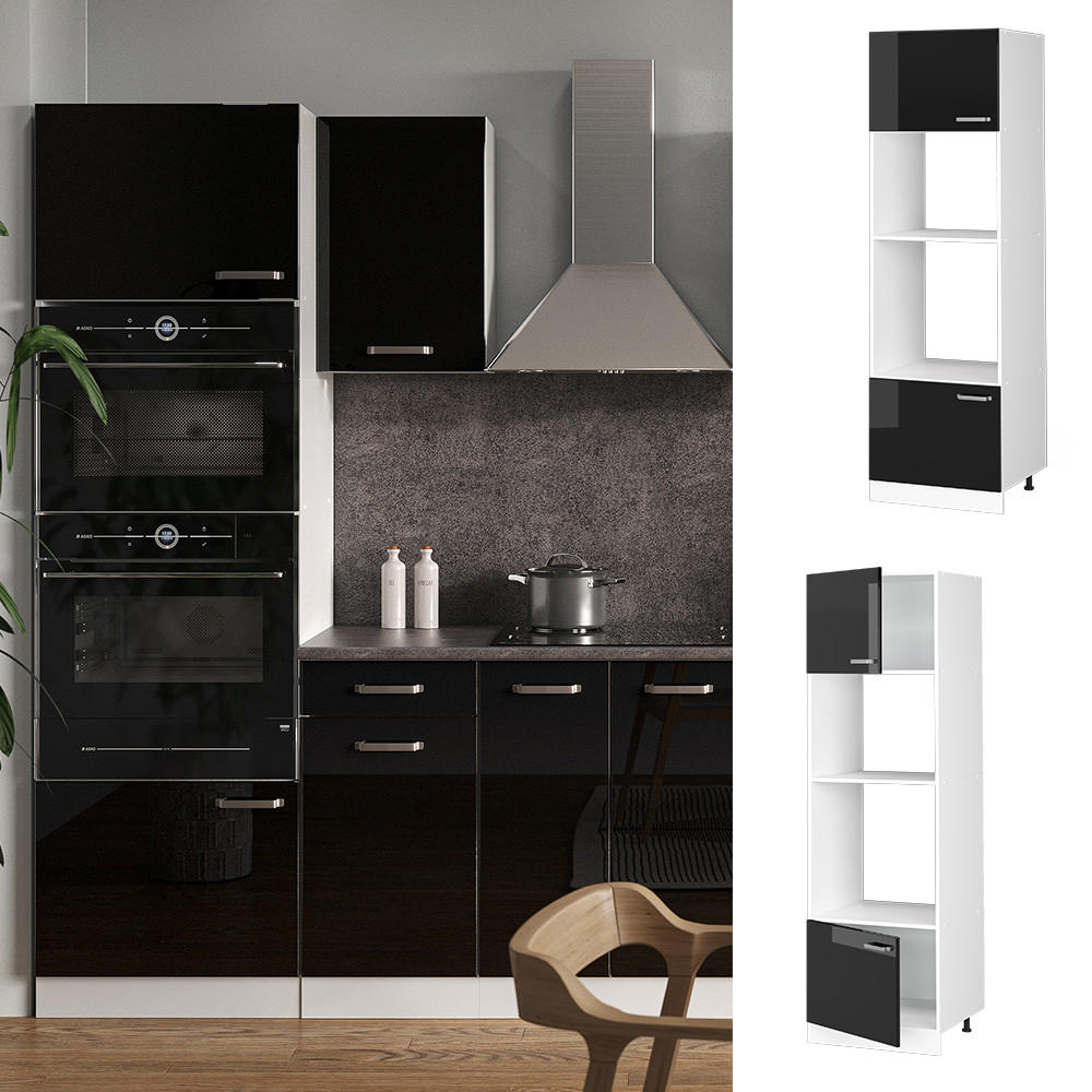 MIKROWELLENSCHRANK R-Line Schwarz Hochglanz 60 cm - Schwarz Hochglanz/Schwarz, Holzwerkstoff (60/206.8/57.2cm) - Vicco