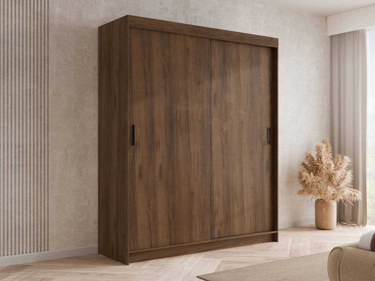 SCHIEBETÜRENSCHRANK Infinity I 180 - Nussbaumfarben/Schwarz, Holzwerkstoff/Kunststoff (180/200/58cm) - MIRJAN24
