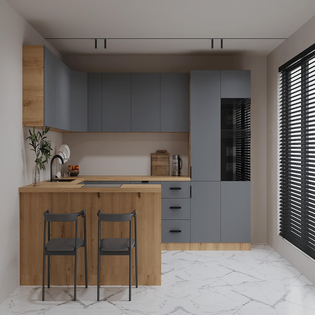 WINKELKÜCHE 390 × 260 cm - Langen K106-M860 - in Beige / Matt - Beige/Schwarz, Holz/Holzwerkstoff (390/260/212cm)
