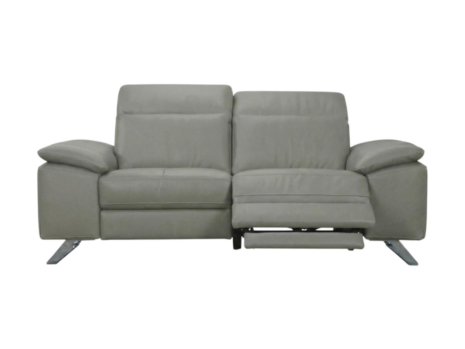 2-SITZER Sofa Genius Echtleder mit 1 x Relaxfunktion Perlgrau - Hellgrau, Leder/Metall (180/80/104cm)