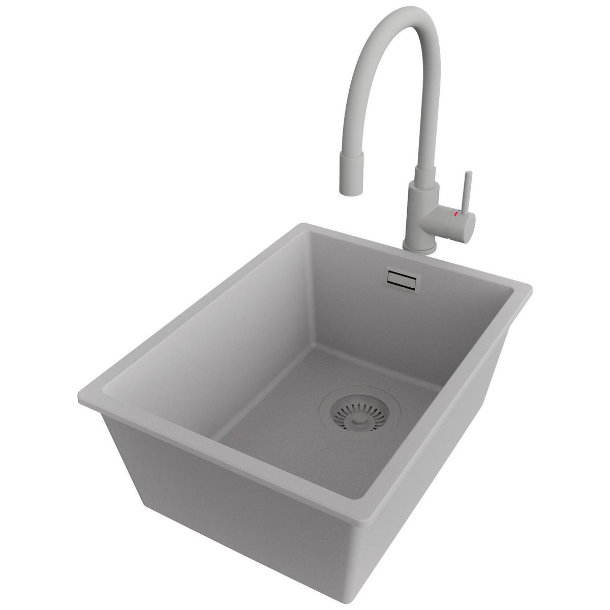 UNTERBAUSPÜLE GRANIT London, 2-er set Grau 36/47 cm 1 Becken + Küchenarmatur 38/14 cm + Ablauf-Set ab 40er Unterschrank - Grau, Kunststoff (36/20/47cm) - Primagran