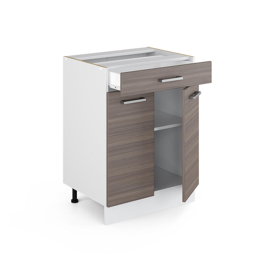 KÜCHENSCHRANK R-Line Edelgrau 60 cm mit Schublade, ohne Arbeitsplatte - Weiß/Braun, Holzwerkstoff (60/81.6/46cm) - Vicco