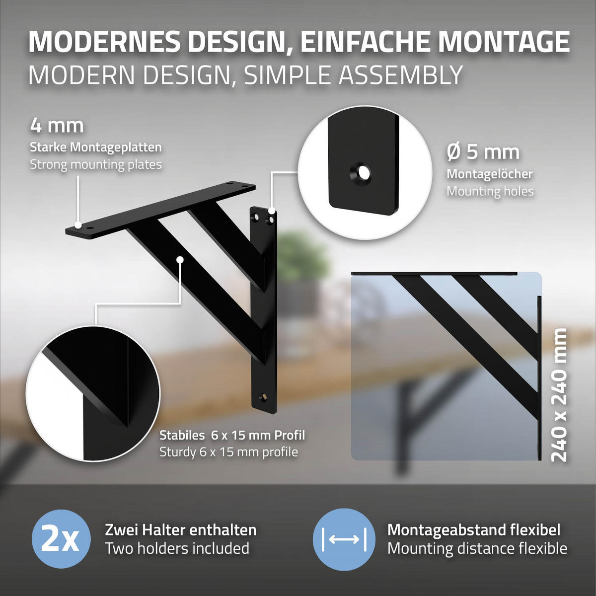 REGALTRÄGER 2er Set - Schwarz, Metall (24/3/24cm) - ML-DESIGN