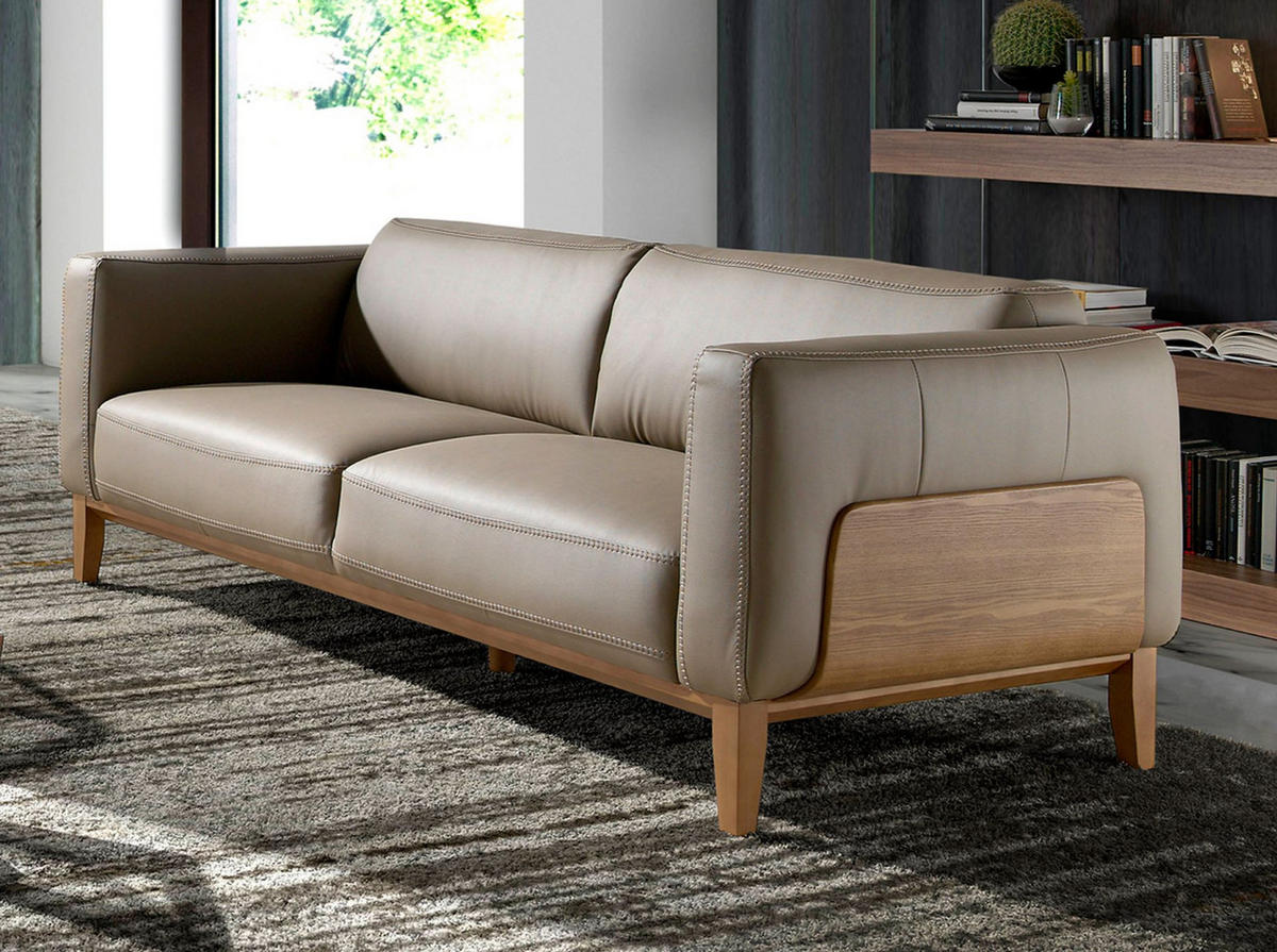 SOFA 3-sitzer nerz ledersofa 209/92/77 cm - Taupe/Walnussfarben, Leder (209/77/92cm) - ANGEL CERDA