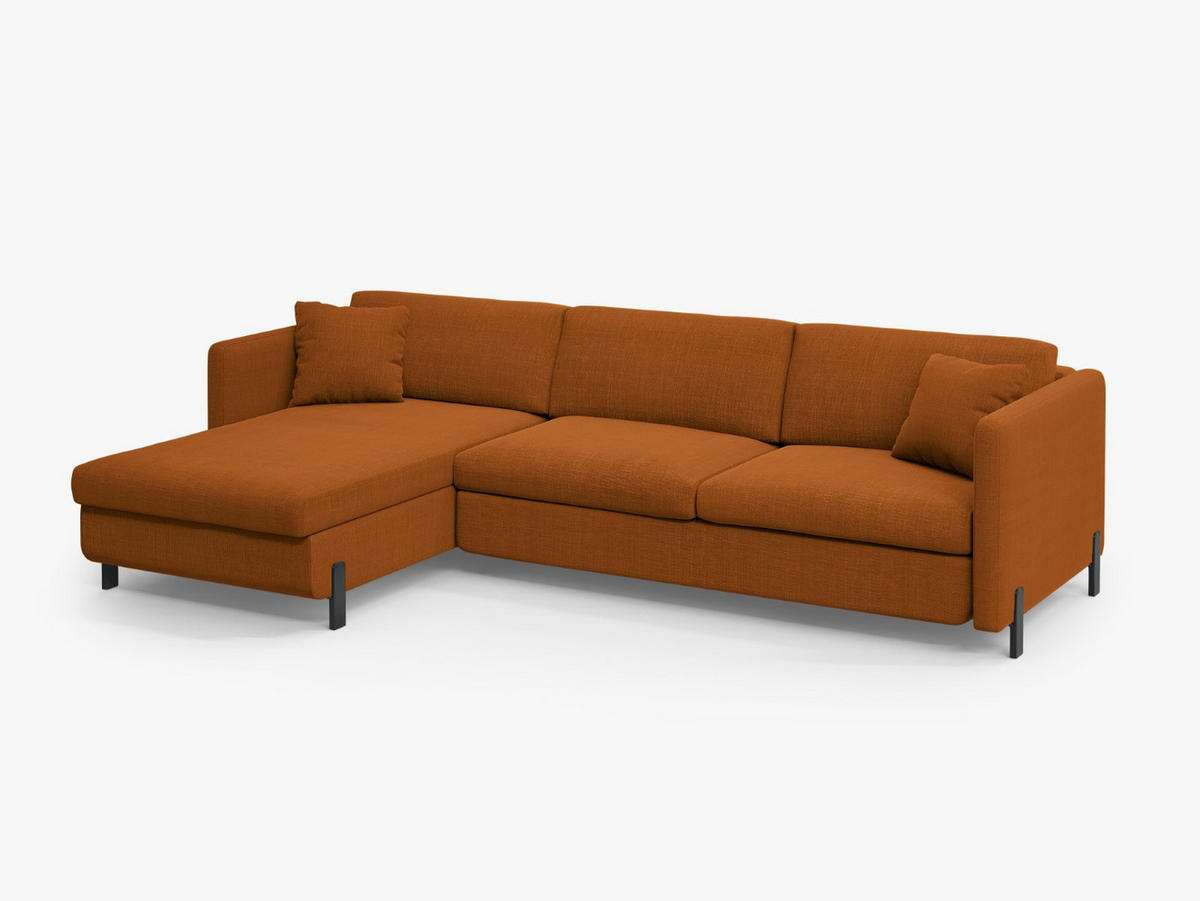 ECKSOFA ausklappbar links mit Container Gloria aus strukturiertem Stoff ziegelrot 4 Sitzplätze - Orange, Textil (260/170cm) - Micadoni