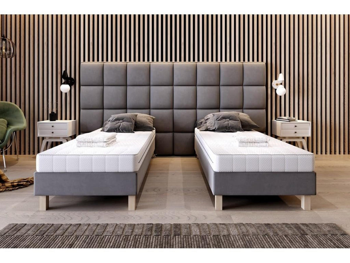 BETT für Hotel DUBAJ 70 x 200 cm, Polsterbett mit Rädern, Taschenmatratze, Einzelbett, 1 Stück, Grau - Grau, Holz/Buchenholz (70/200cm) - Trada