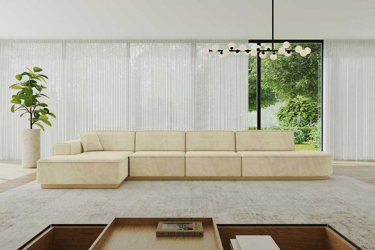 ECKSOFA Ottomane Links IREA-L3-v2 - 403x165x81 cm Beige - Beige, Holzwerkstoff/Textil (403/165cm) - ALTDECOR