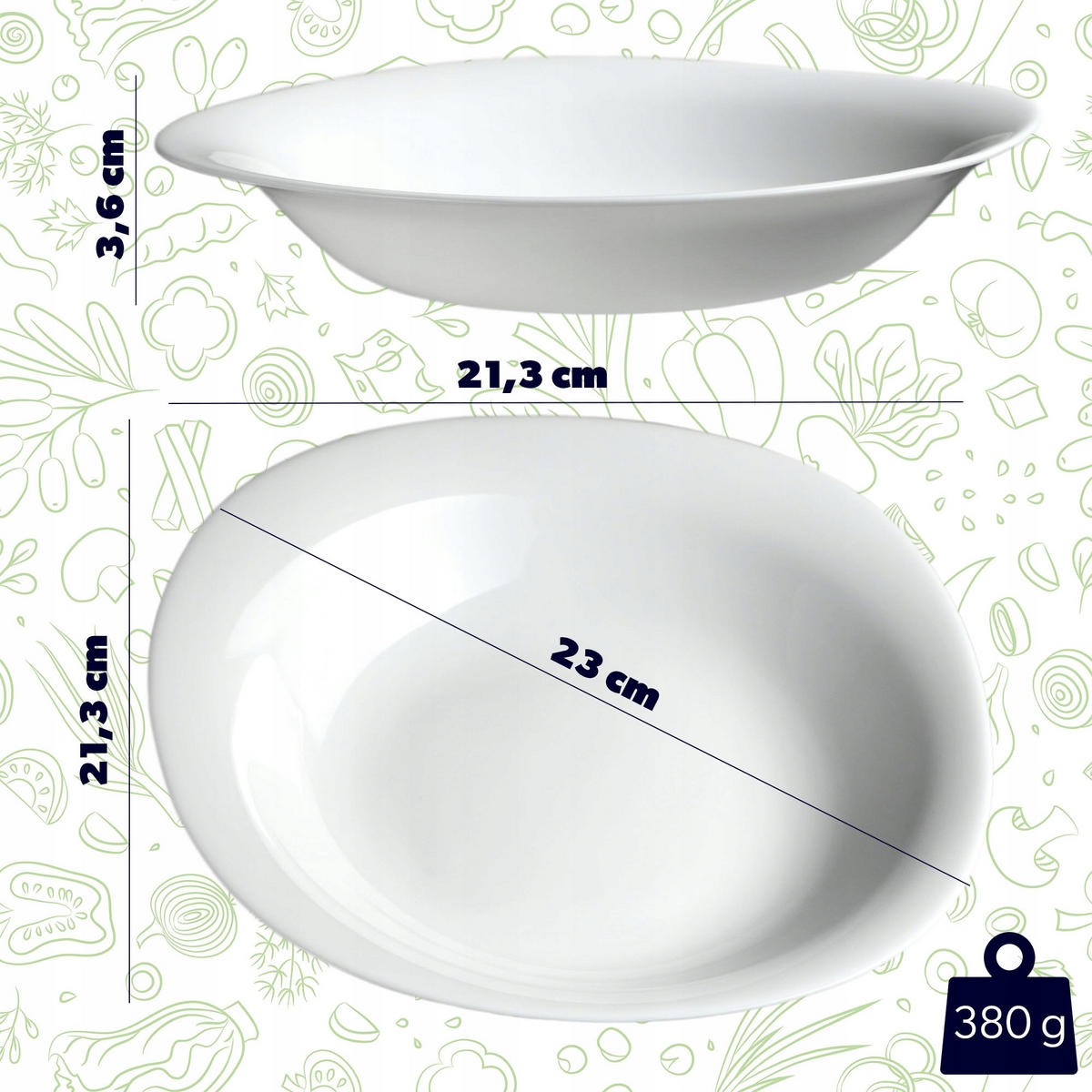 KADAX Tiefer Speiseteller 23cm Weiß 3 Stk - Weiß, Glas (23/3.6/22.3cm) - KADAX