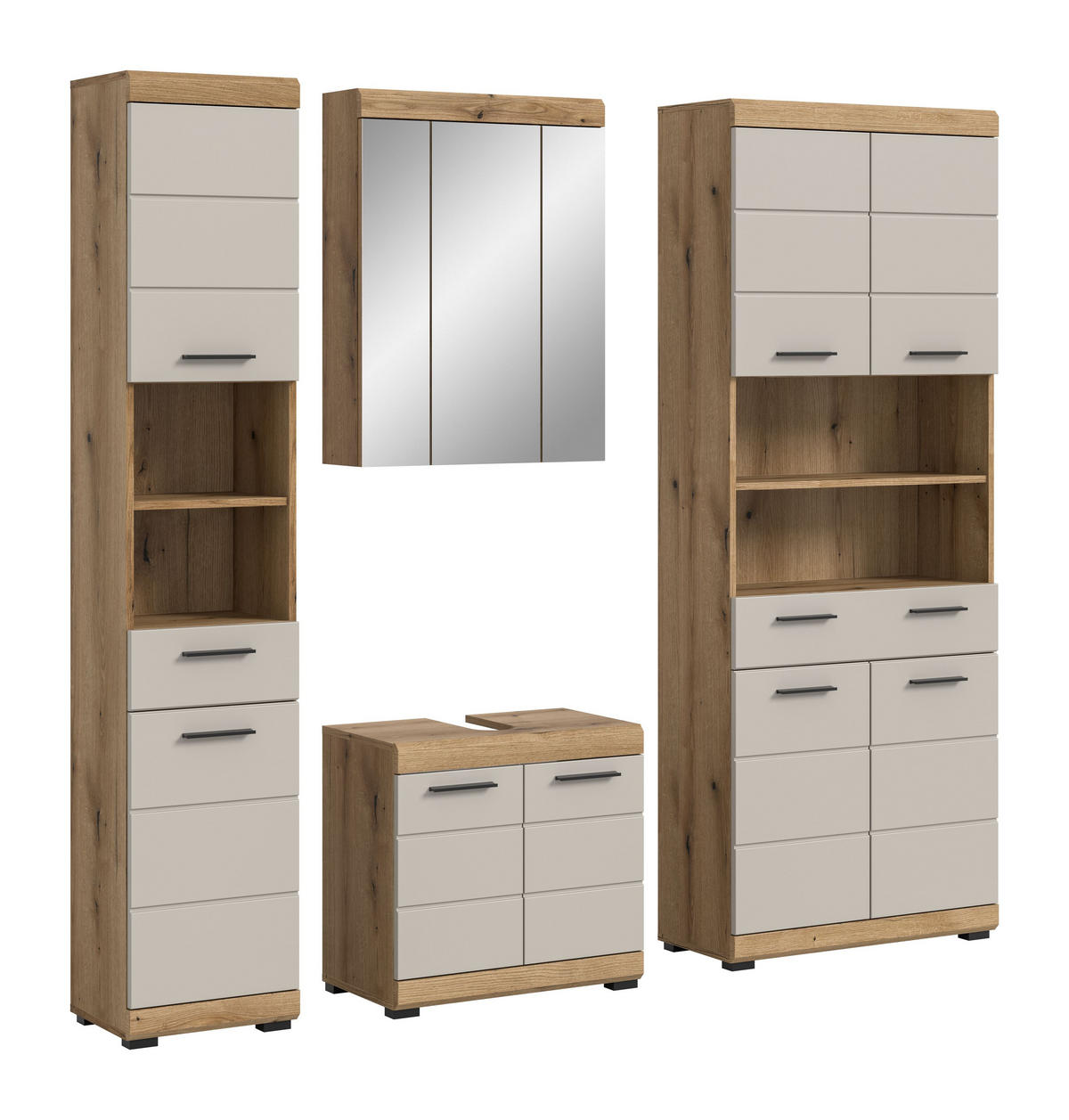 BAD-SET SCOUT 4-tlg. (B/H/T: ca. 201/191/34 cm) in Evoak Oak Nachbildung/- - Eichefarben, Holz (201/191/34cm)