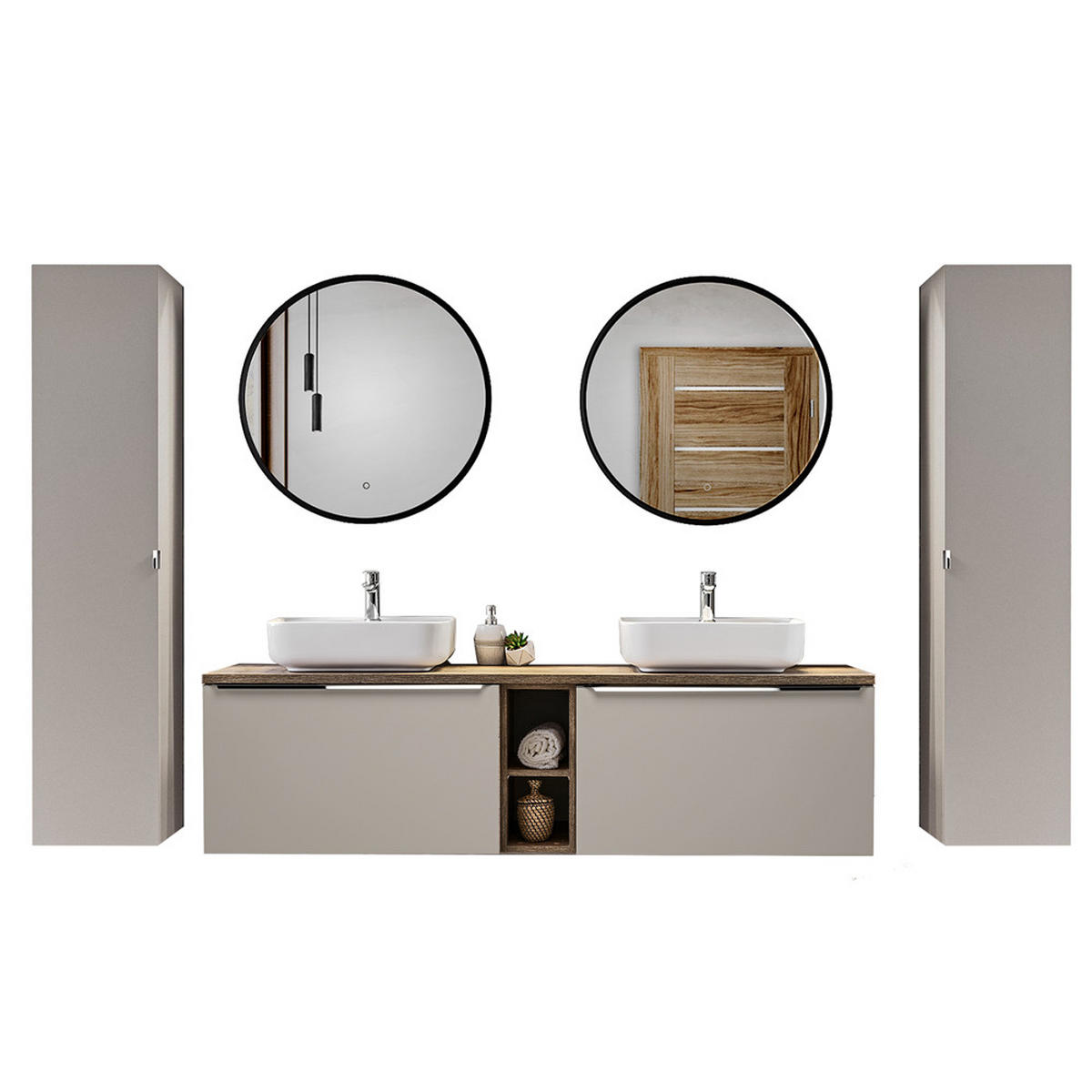 BADMÖBEL-SET 10-TLG. Puebla-56 - Beige, Holzwerkstoff (270/200/46cm) - Lomado