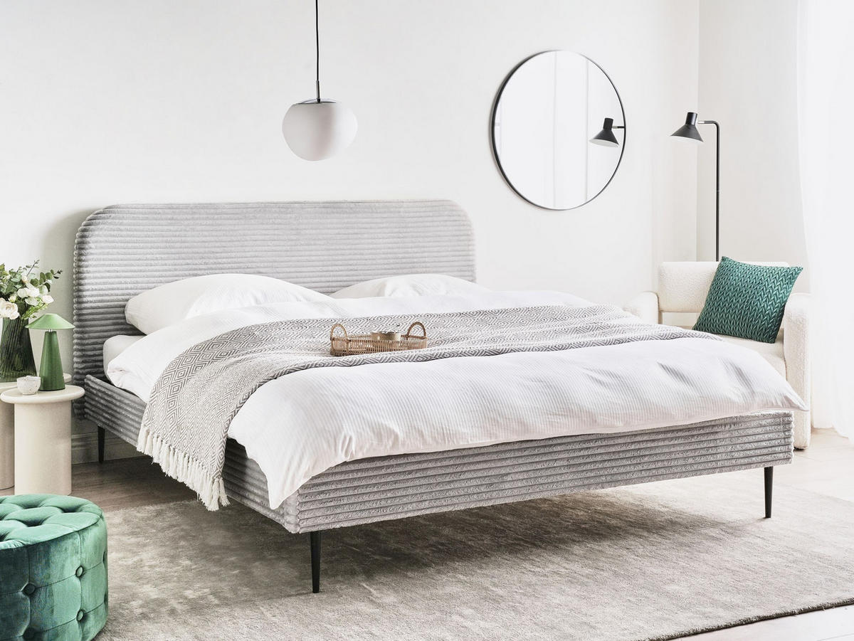 POLSTERBETT mit Lattenrost 180x200 cm Grau Flayat - Hellgrau, Textil (180/200cm) - Beliani