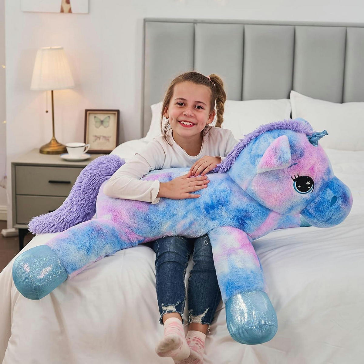 PLÜSCHTIER Einhorn 80 cm Bunt-blau - Multicolor, Textil (40/80cm)