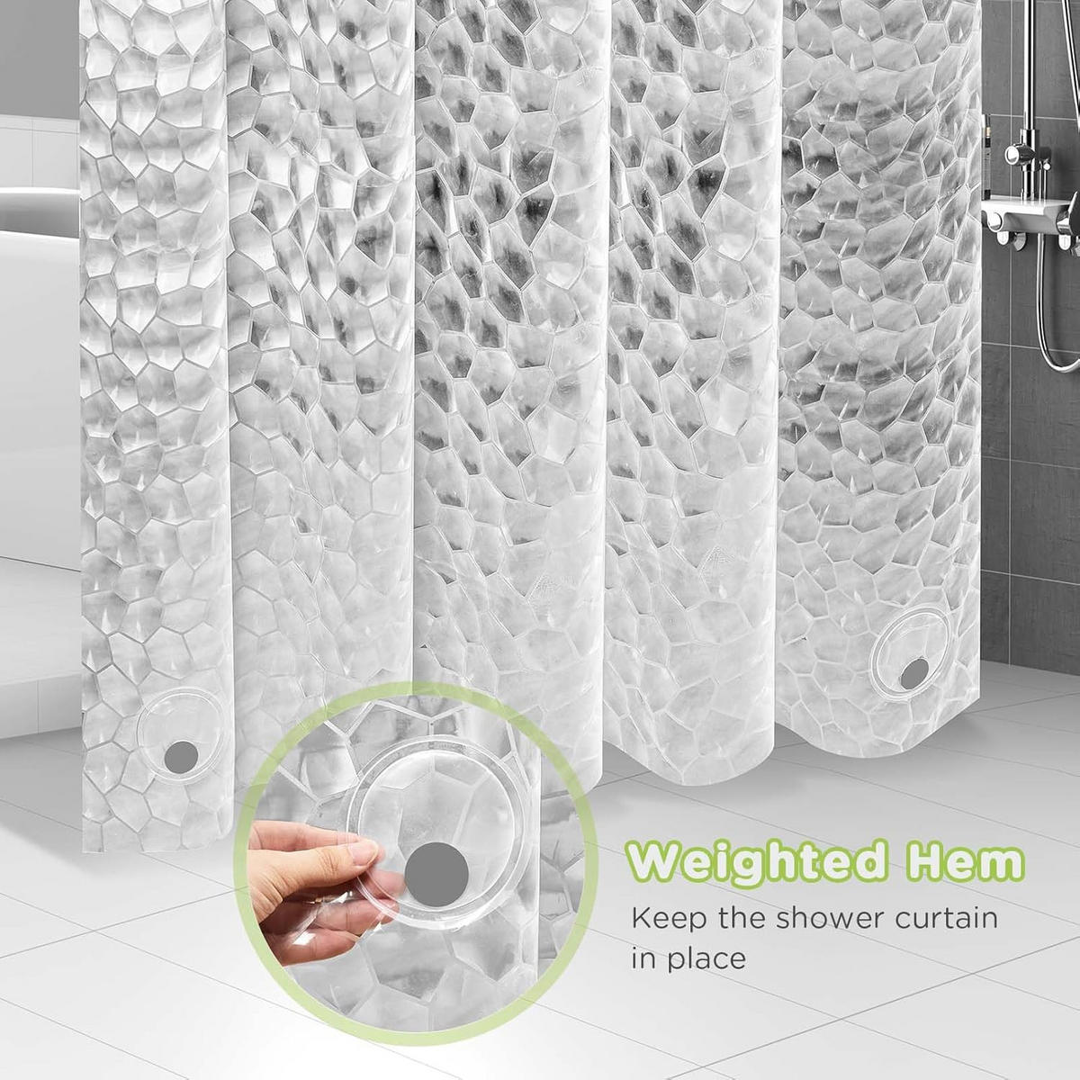 DUSCHVORHANG EVA 3D halbdurchsichtig schimmelresistent wasserdicht waschbar Badewanne - Transparent, Textil (120/180cm) - MCBOSON
