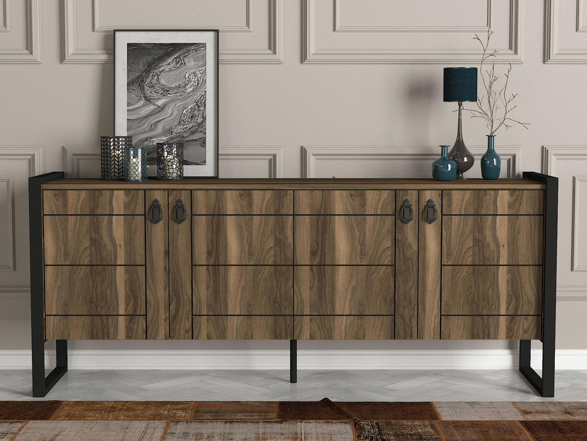 SIDEBOARD Lost mit Metallfüßen Braun - Walnussfarben/Schwarz, Holzwerkstoff/Metall (180/78/40cm) - moebel17