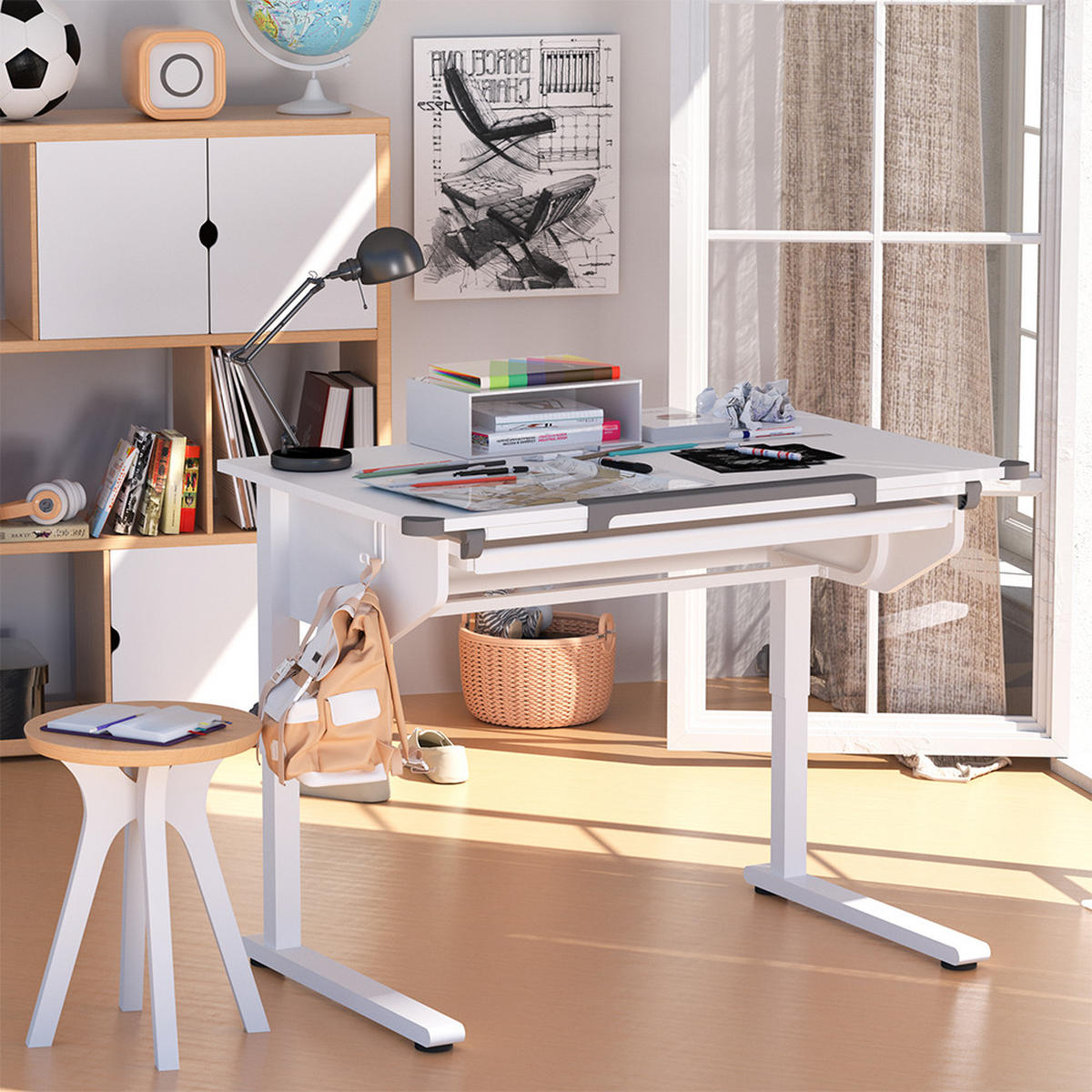 KINDERSCHREIBTISCH Arc Weiß 108 x 68 cm höhenverstellbar - Weiß, Holzwerkstoff (108/83.5/68cm) - Vicco