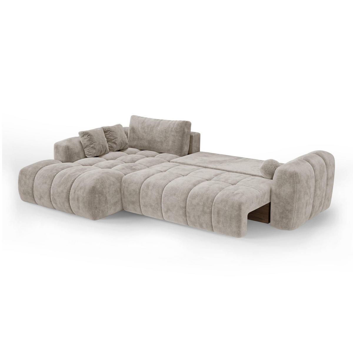 LINKSECK-SCHLAFSOFA mit Stauraum SKY Geprägter Samt Taupe 310cm - Taupe, Textil (310/180cm) - Premium Interiors