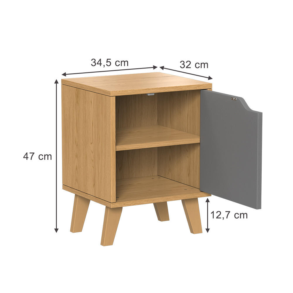 NACHTTISCH Malu Eiche/Anthrazit 2 Teile - Grau, Holzwerkstoff (34.5/47/32cm) - Vicco