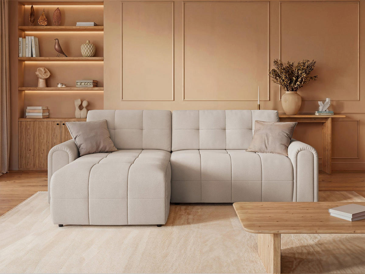 ECKSOFA Simolla Creme links - Creme/Schwarz, Kunststoff/Textil (268/180cm) - Selsey