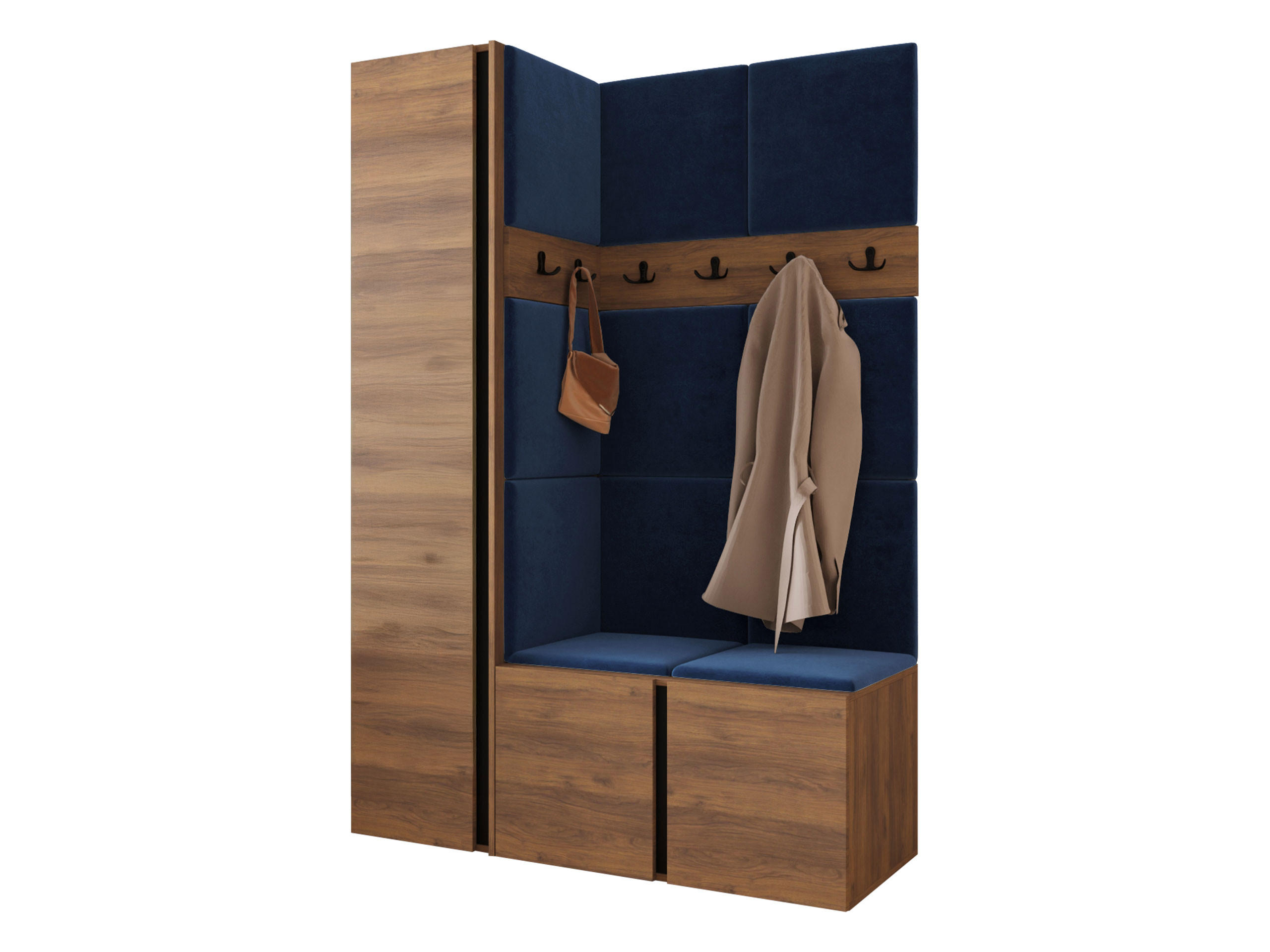 MOBILIER PENTRU HOL Orion IX - albastru/culoare lemn de nuc, material plastic/compozit lemnos (124/186/46cm) - MIRJAN24