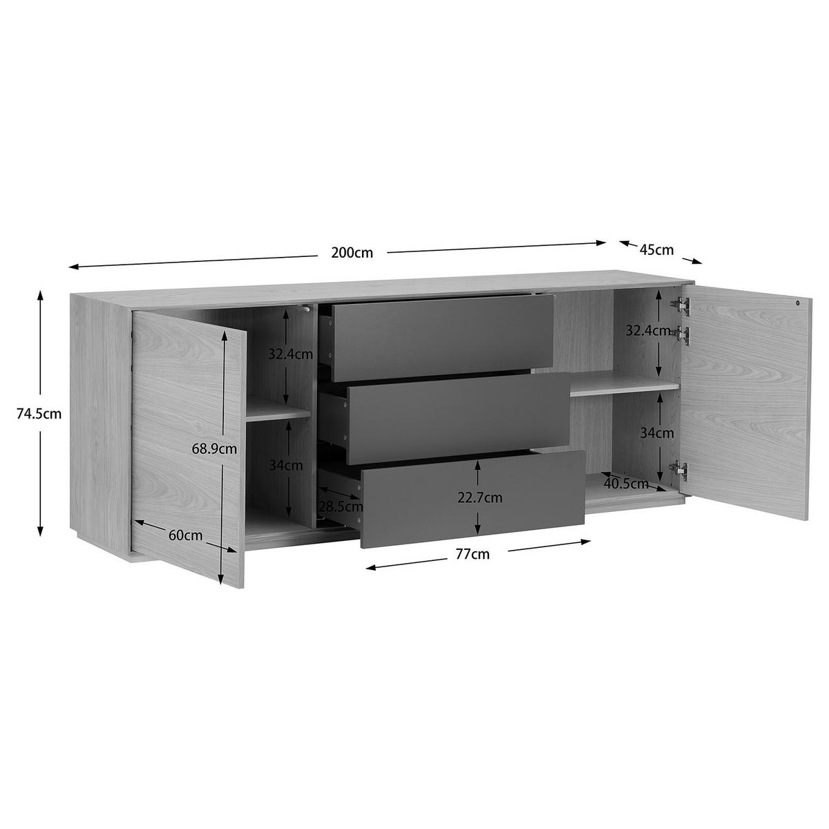 SIDEBOARD - Eiche / Dunkelgrau - Eichefarben/Dunkelgrau, Holzwerkstoff (200/75/45cm) - home24