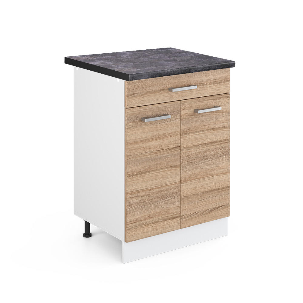 KÜCHENUNTERSCHRANK R-Line Sonoma 60 cm mit Schublade, AP Anthrazit - Weiß/Sonoma Eiche, Holzwerkstoff (60/81.6/60cm) - Vicco