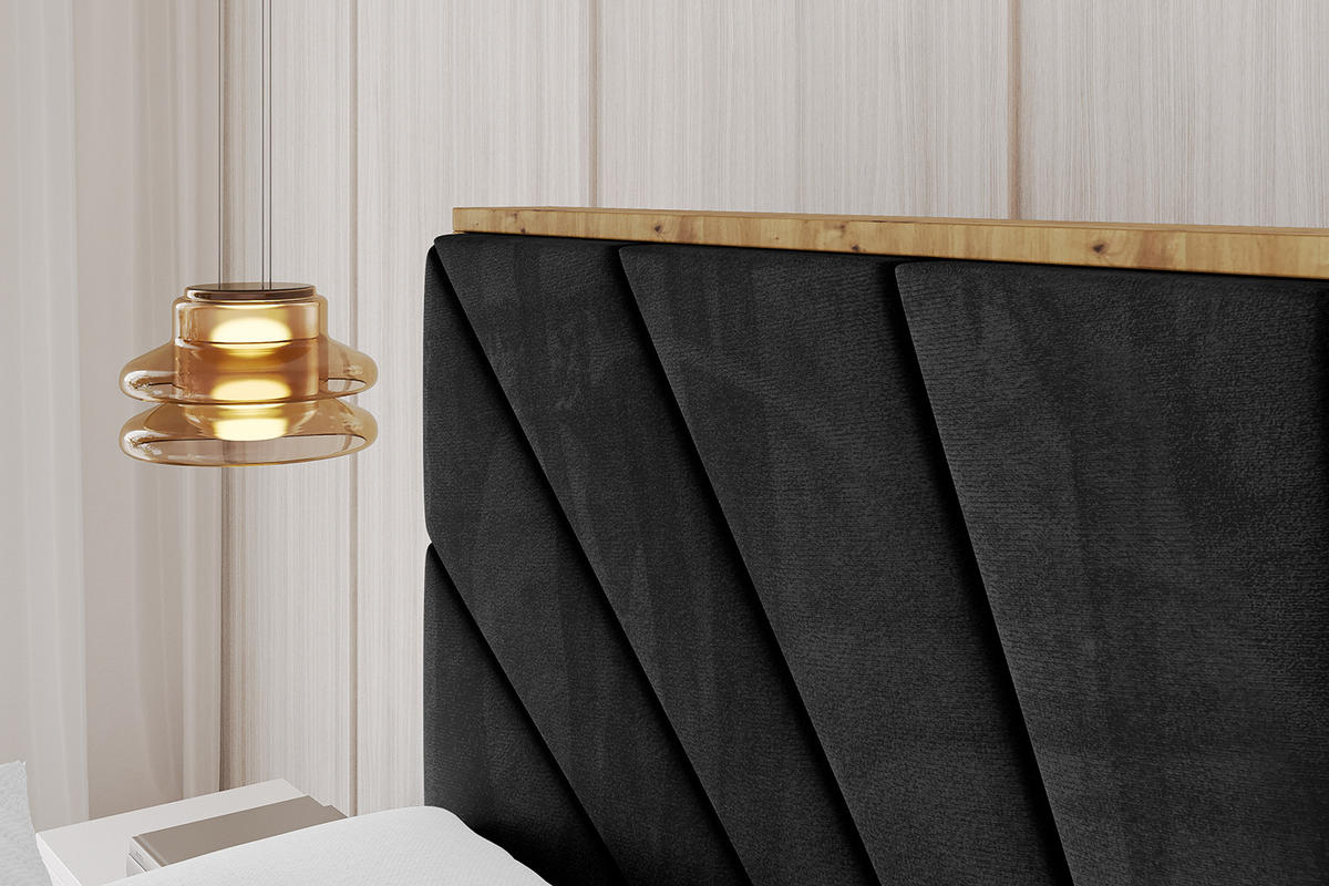 POLSTERBETT mit Bettkasten, Fußteil und Lattenrost, Boxbett mit Matratze H3/H4 - ENZO6-Z 200x200 Schwarz - Schwarz, Holzwerkstoff/Textil (200/200cm) - ALTDECOR