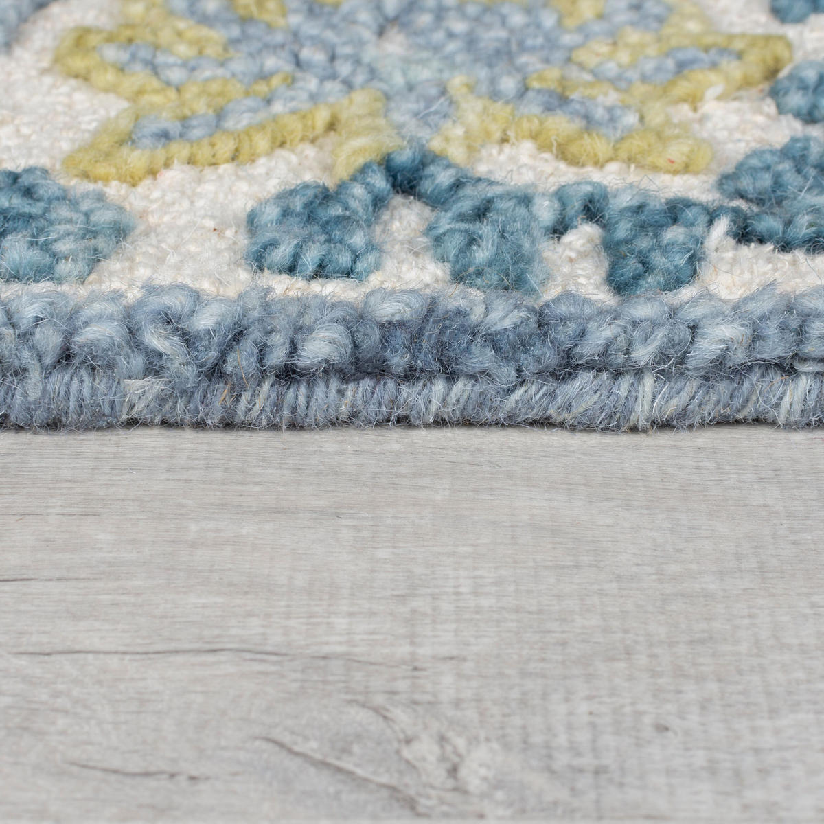 TEPPICH Kurzflor Unifarben, Floral Bordüre, Wohnzimmer Blau-Beige Rechteckig 160x230 - Blau, Textil (160/230cm) - KADIMA DESIGN