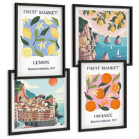 BILDER SET 4er Set - 50x50 cm & 40x60 cm Schwarzer Rahmen - Obstposter Zitronen Orangen - Schwarz, Kunststoff (50/50cm) - TULUP