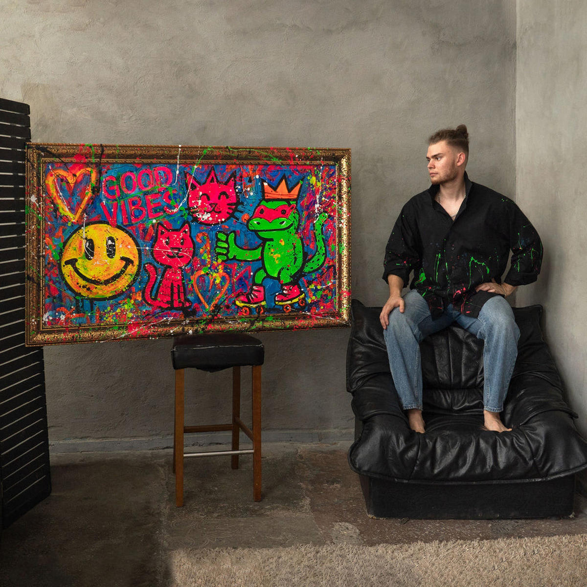GEMÄLDE Rollschuhe und Freude Schattenfugenrahmen Gold 160x80 cm - Goldfarben, Holz (160/80cm) - YS-art gallery