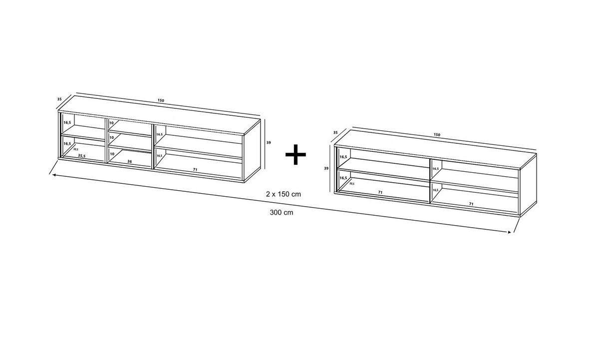 TV-LOWBOARD 2-er Set Apollo Eiche wotan Weiß Matt 150 cm - Weiß, Holzwerkstoff (300/39/35cm) - Meble Lindner