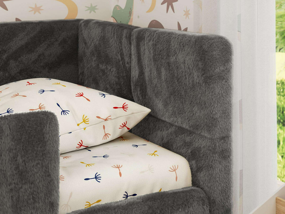 DĚTSKÁ POSTEL ARVO ALTA 90/200 - Šedá Plyš - Pravá - šedá, textil (90/200cm) - MKS