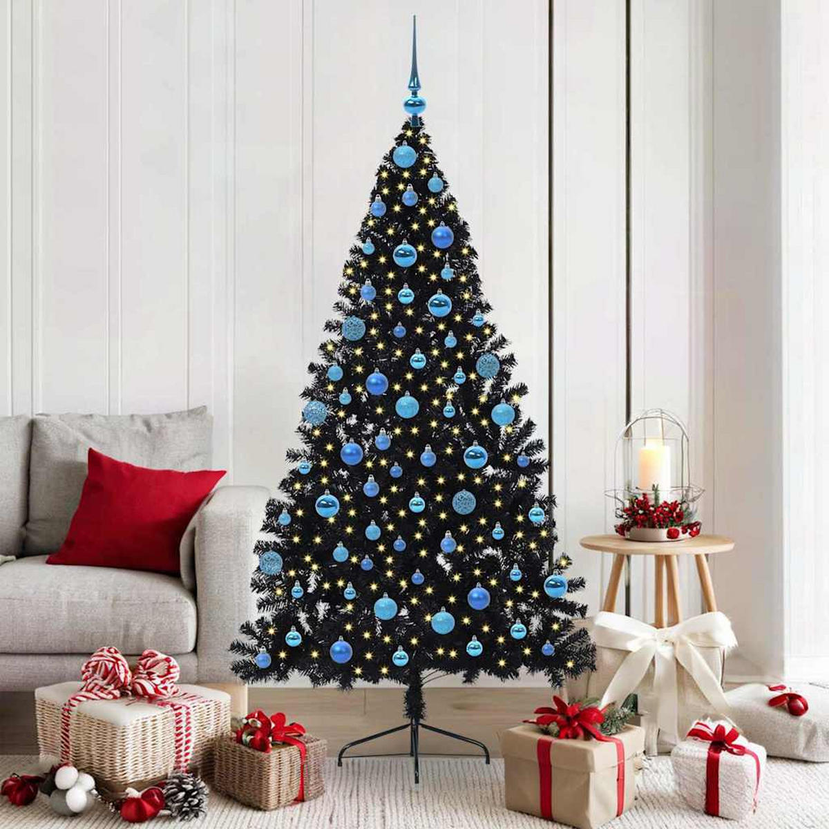 WEIHNACHTSBAUM Künstlicher Vorbeleuchteter Haltbar 115/115/180 cm Schwarz PVC - Schwarz, Kunststoff (180cm) - vidaXL