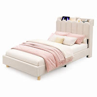 POLSTERBETT 90/200 mit USB- und Typ-C-Ladestation, Leselampe und gepolstertem Kopfteil mit Stauraum in Beige - Beige, Holzwerkstoff/Textil (90/200cm) - EVRYAE