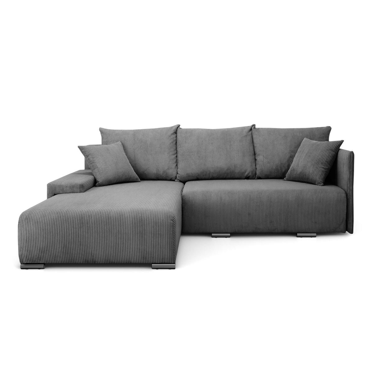 ECKSOFA Lauren L- Form 246 x 188 cm, 4 Sitzer, Bettzeugablage, Sofa, Eckcouch, Cord, linke Seite, grau - Grau, Kunststoff (188/246cm) - Margaret Hadas24