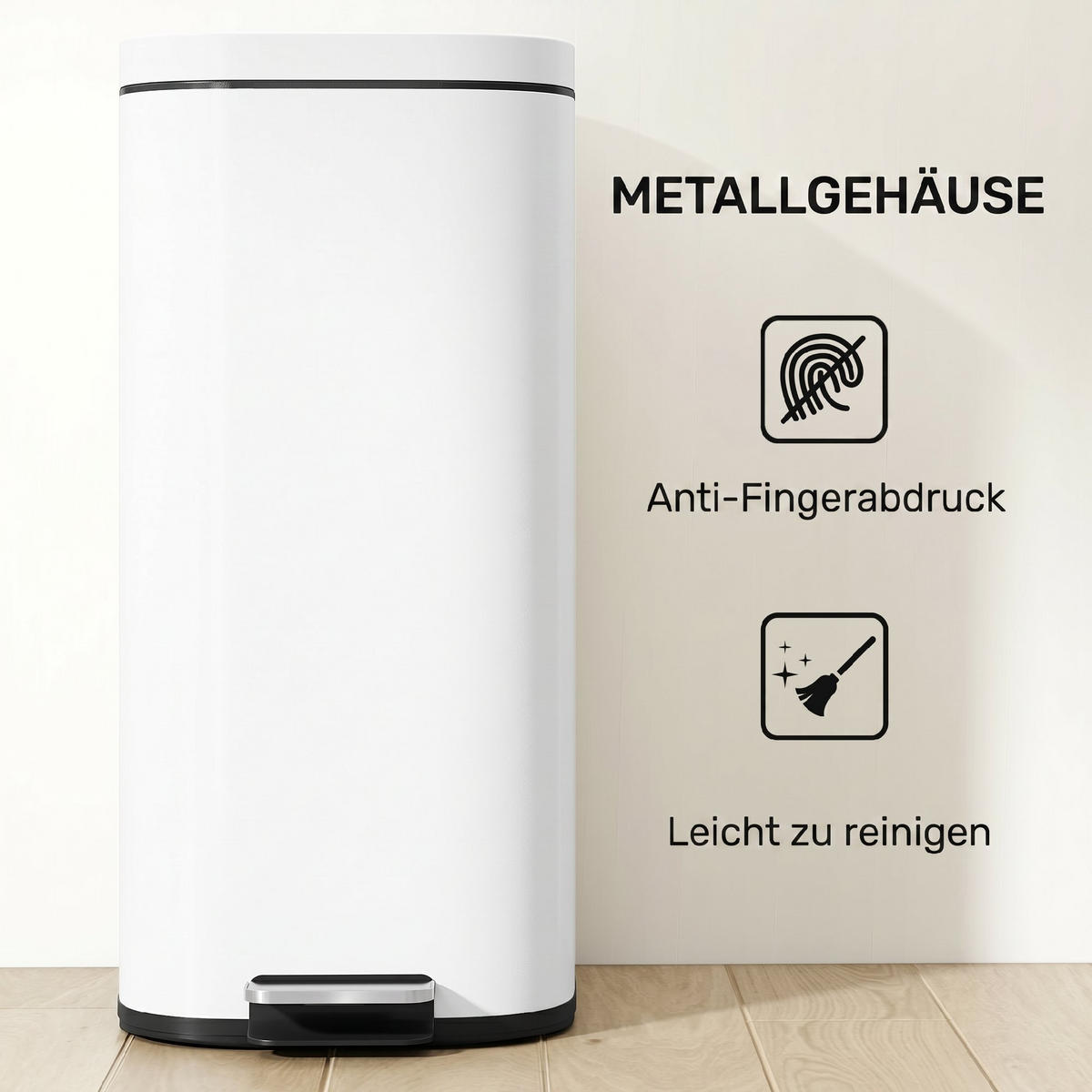MÜLLEIMER Metall Kunststoff Weiß - Weiß, Metall (29/59.5/36cm) - HOMCOM