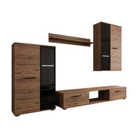 WOHNWAND Salsa mit blauer LED Beleuchtung - Nussbaumfarben/Schwarz, Holzwerkstoff/Kunststoff (235/180/41cm) - MIRJAN24