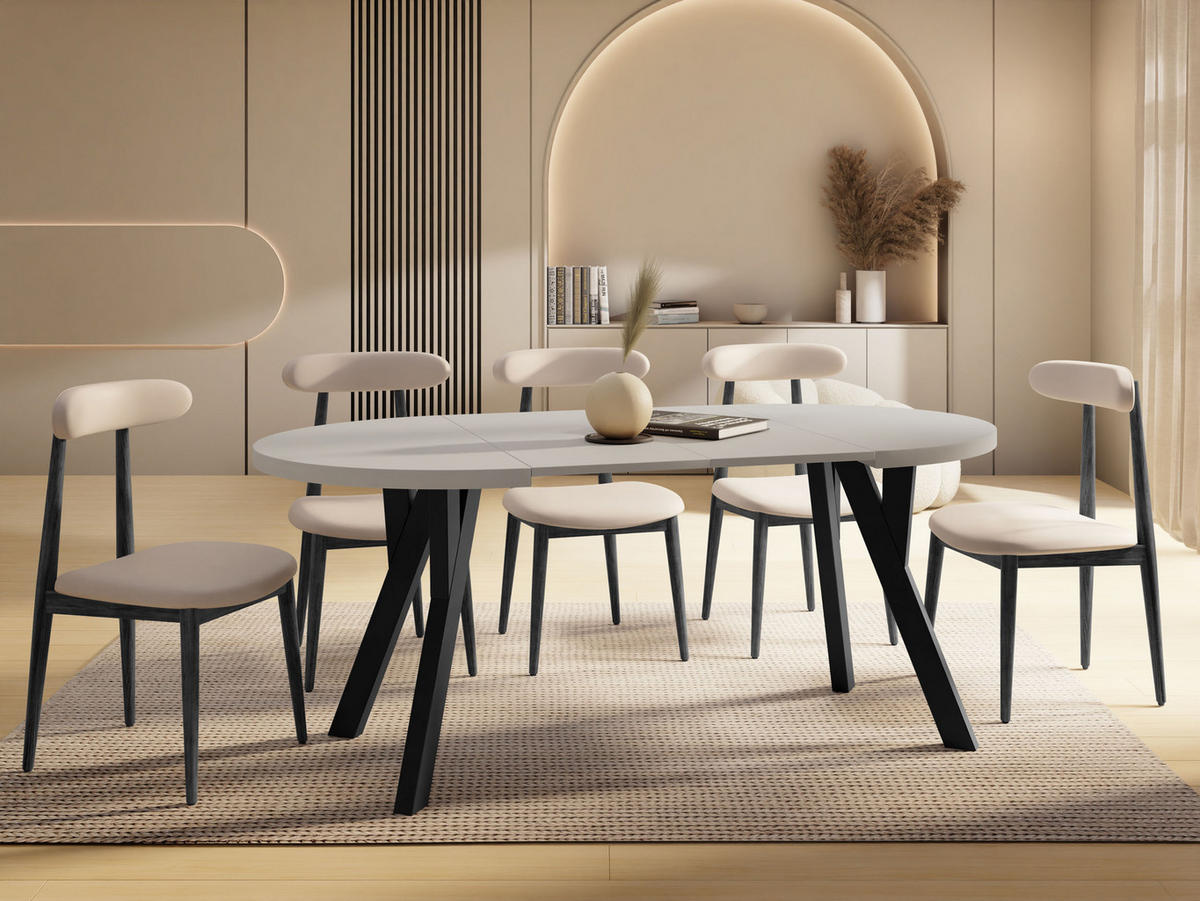 ESSTISCH Vero rund ausziehbar verlängerbar, Kaschmir 100-300/100/77 cm - Kaschmir/Schwarz, Holz/Holzwerkstoff (100/100/77cm) - WFL GROUP