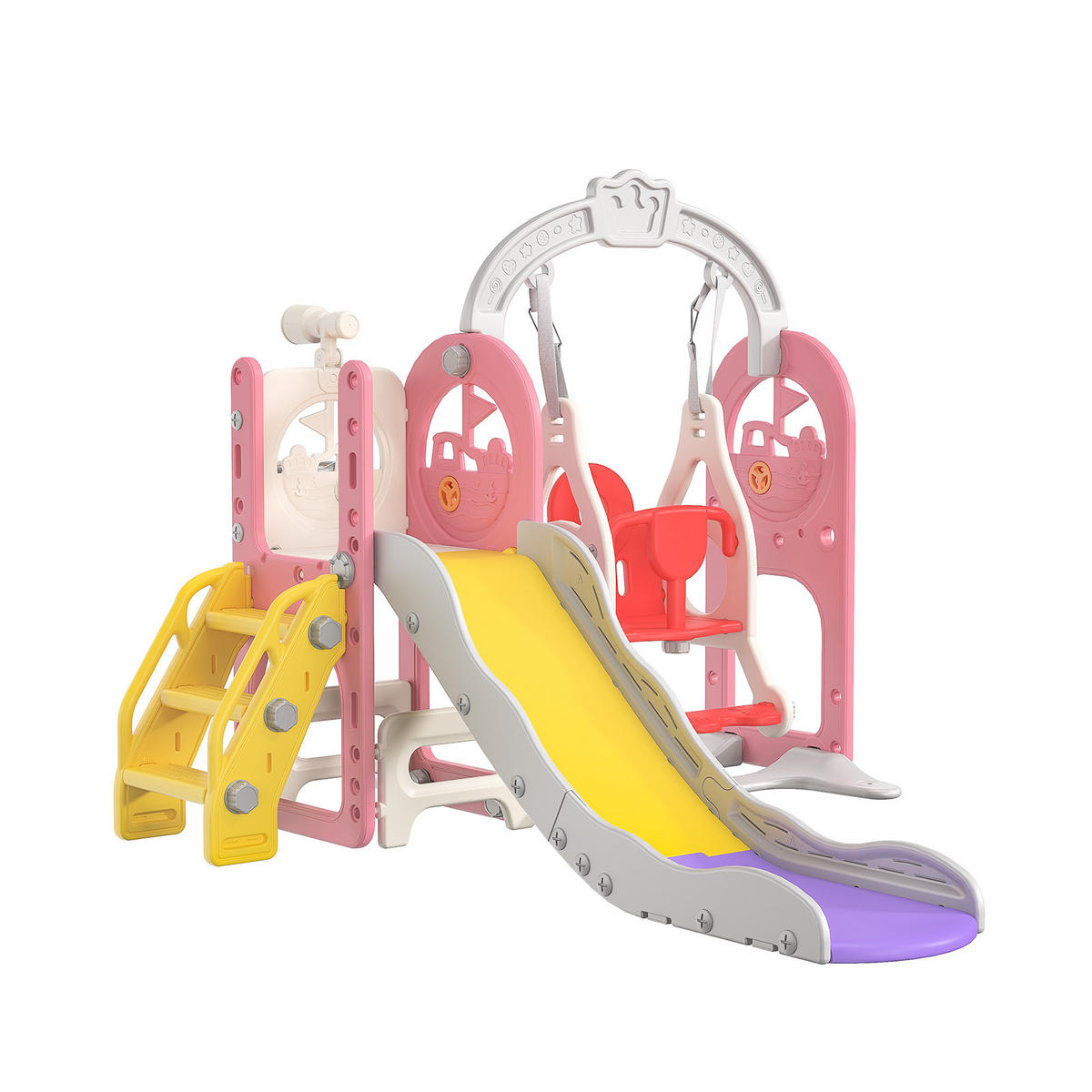 6-IN-1 RUTSCHE Kinder Rosa Mit Klettergerüst, Schaukel & Teleskop - Rosa, Holz (150/115/150cm)