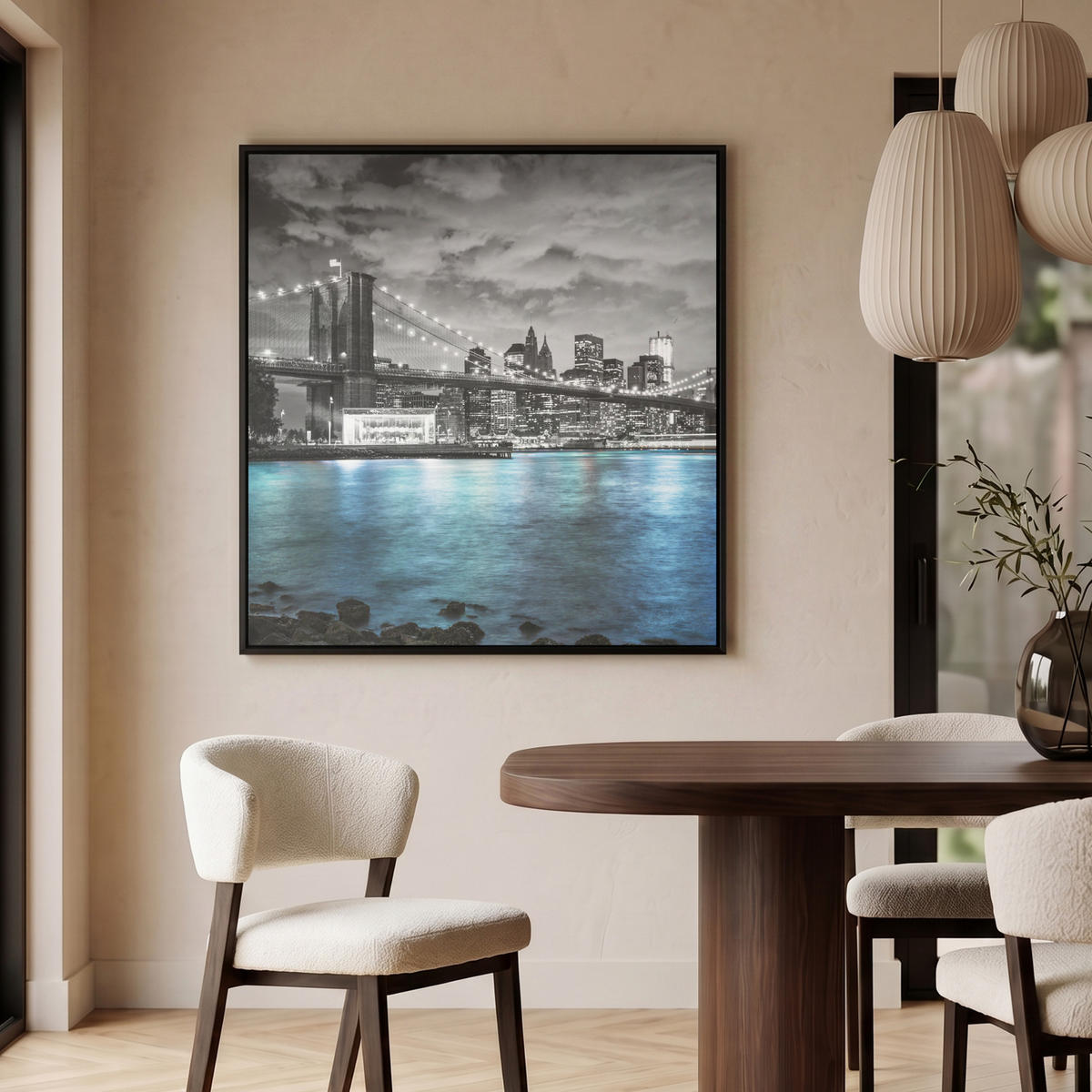 LEINWAND Bilder mit Rahmen - New York - Skyline - Stadt - Blau - 90x90 - Blaugrau, Textil (90/90cm) - MuchoWow