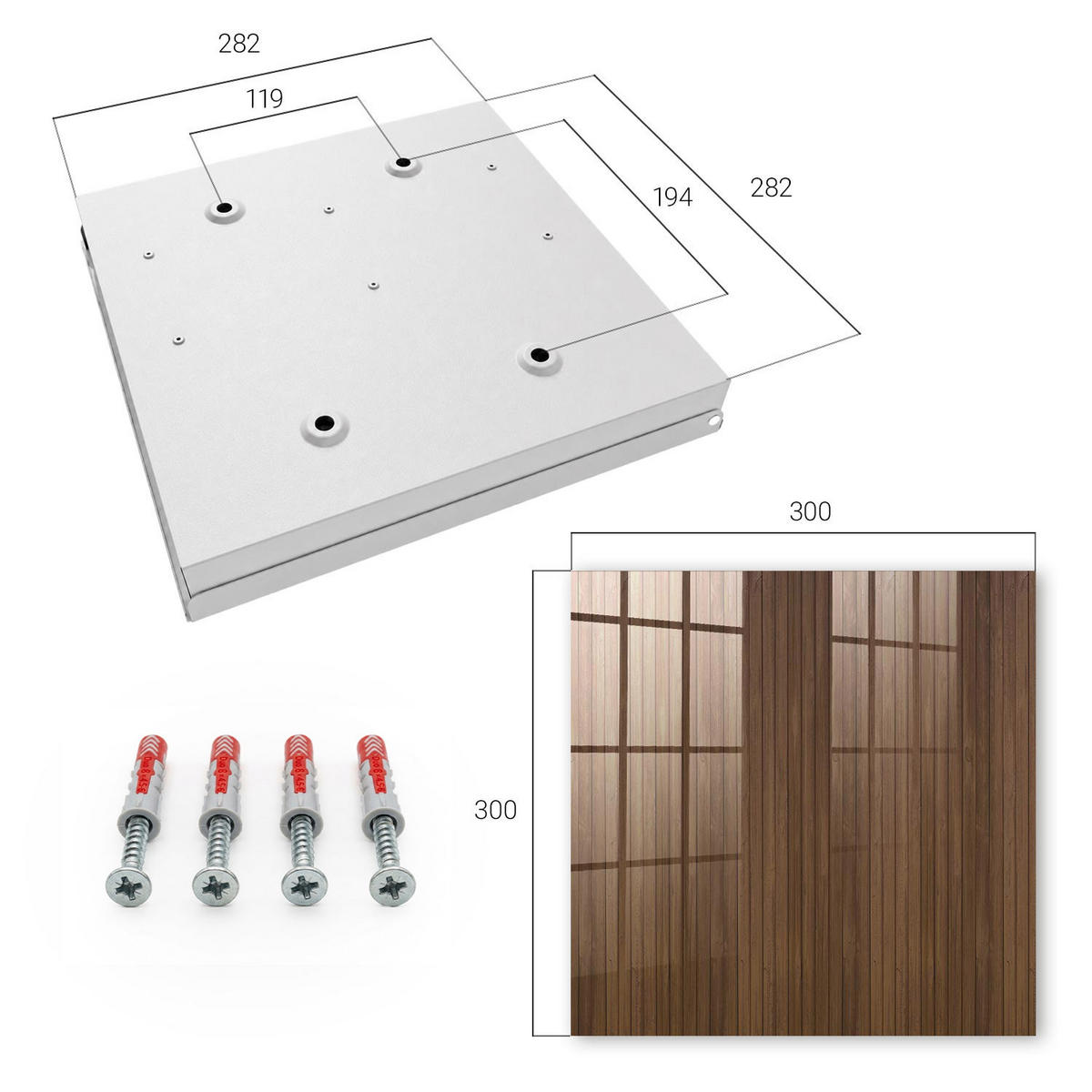 SCHLÜSSELBOX Weiß 30x30 cm – Türöffnung nach rechts - Holzbretter - Braun, Metall (30/30/5cm) - TULUP
