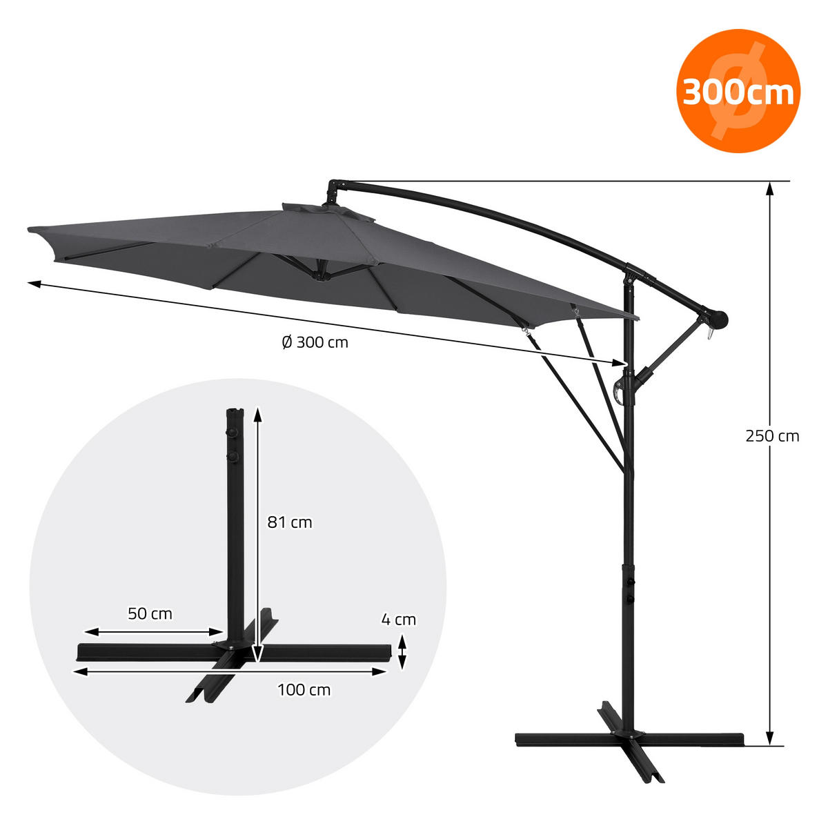 AMPELSCHIRM Ø 300 cm in Anthrazit aus Aluminium - Anthrazit, Metall (300/300cm) - ML-DESIGN