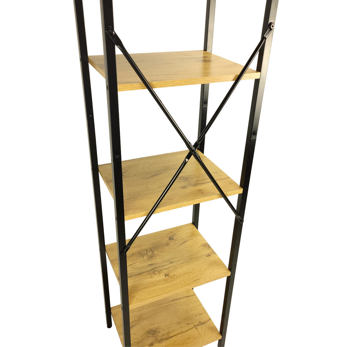 STANDREGAL Holzoptik Metall Eichefarben Schwarz mit 6 Böden 187,5 x 39,5 x 30 cm - Eichefarben/Schwarz, Holzwerkstoff/Metall (40/187.5/30cm) - Begryf