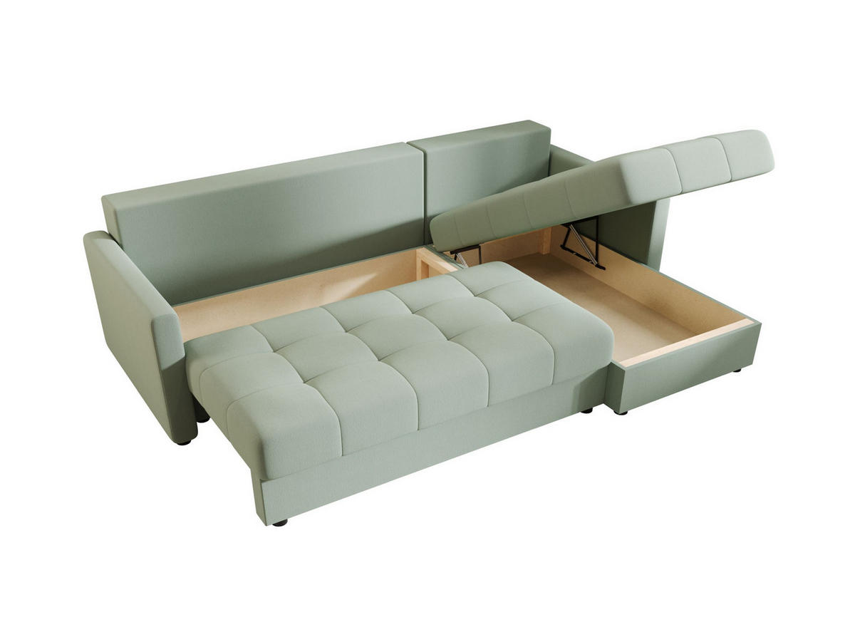 ECKSOFA MOS L BIS Cosmic 16 Rechts mit Schlaffunktion - Hellgrün, Textil (220/143cm) - Bedante