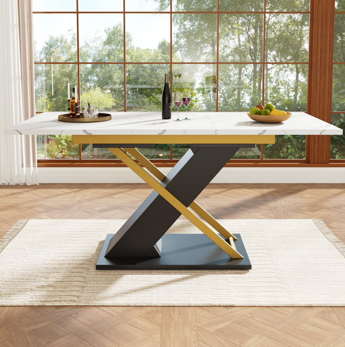 AUSZIEHTISCH 120-160/80/75,4 cm in Schwarz mit Marmormuster - Schwarz, Holzwerkstoff (160/80/75.4cm) - BEAOK