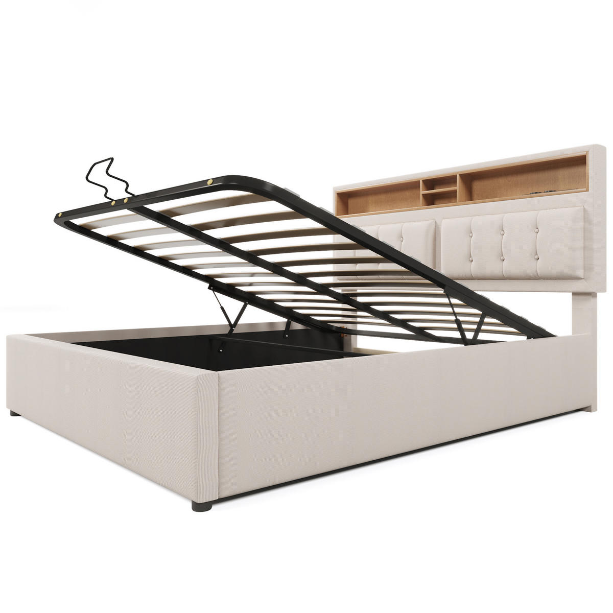 POLSTERBETT 140/200 cm Beige mit USB-Anschluss und verstellbarem Kopfteil - Beige, Textil (140/200cm) - OKWISH