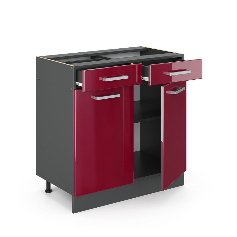 KÜCHENUNTERSCHRANK R-Line Bordeaux Hochglanz 80 cm ohne AP - Bordeaux/Anthrazit, Holzwerkstoff (80/81.6/46cm) - Vicco