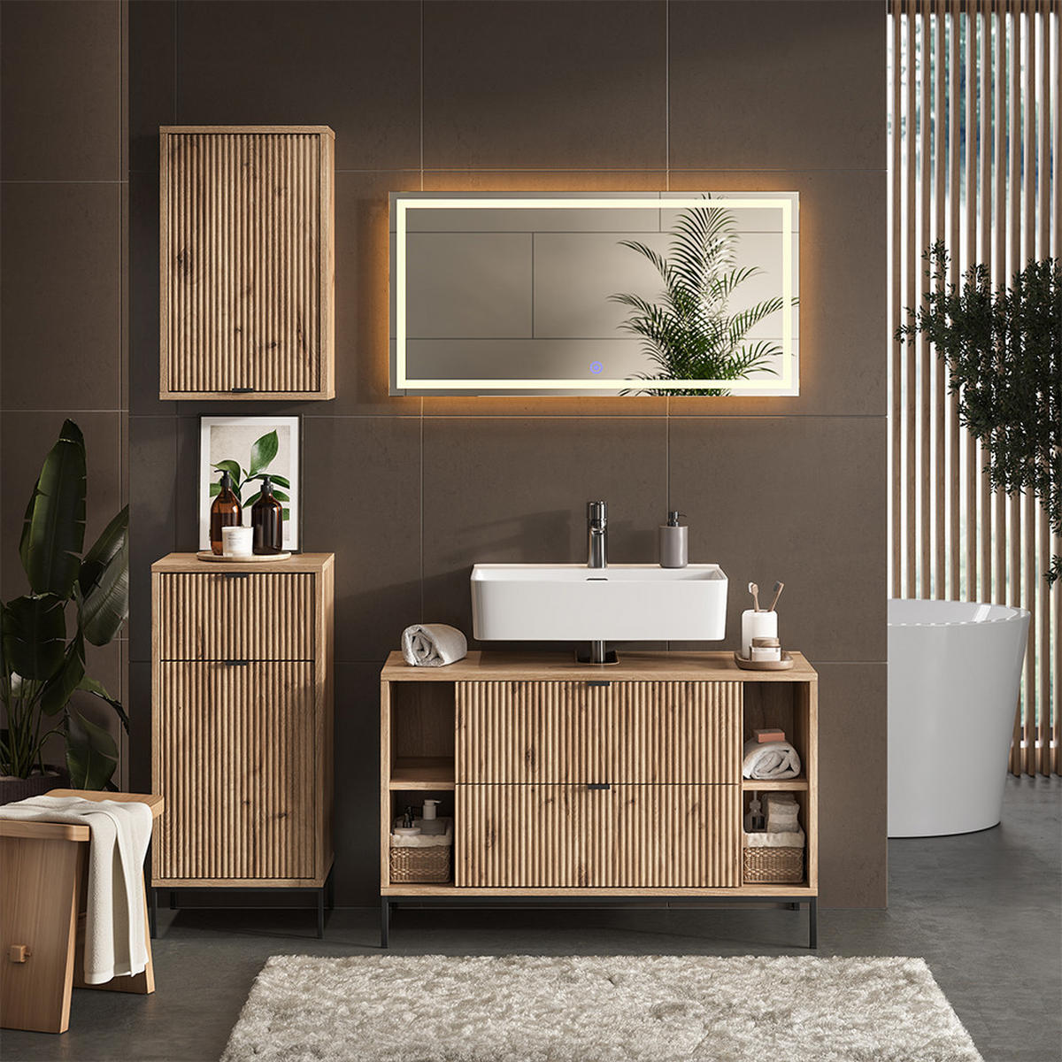 BADMÖBEL-SET Eliza Viking Oak 4 Teile - Eichefarben, Holzwerkstoff (100/63/45.1cm) - Vicco