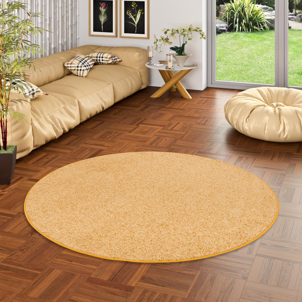 HOCHFLOR VELOURS TEPPICH COTTAGE RUND - Currygelb, Textil (100/100cm) - Snapstyle